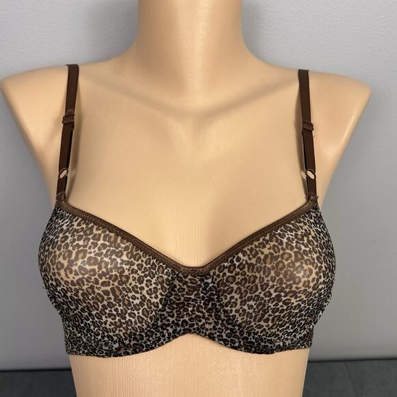 Express 32A Leopard Bra Vintage Y2K Mesh Sheer Underwire Semi-See Through - Picture 3 of 9